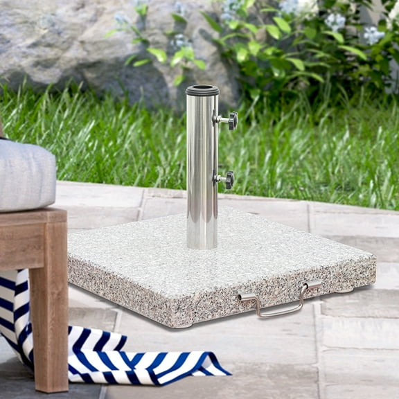 Abble 66 lbs Heavy Duty Square Granite Umbrella Base Stand with Wheels and Handle in Gray