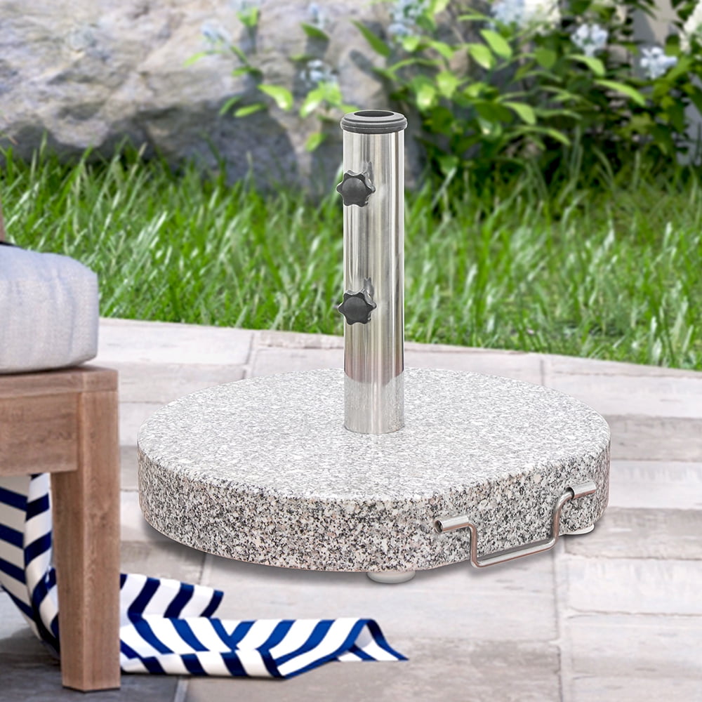 Abble 66lbs Heavy Duty Round Granite Heavy Duty Umbrella Base Stand with Wheels and Handle in Gray