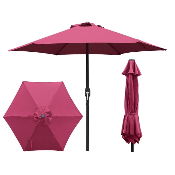 Abble 7.5ft Patio Umbrella with Crank Handle Outdoor Market Umbrella with 6 Sturdy Umbrella Ribs Waterproof for Garden Deck Backyard Pool, Burgundy