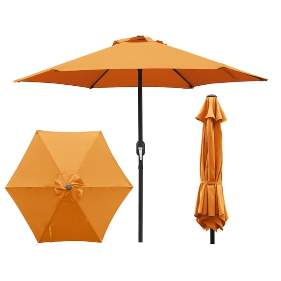 Abble 7.5ft Patio Umbrella with Crank Handle Outdoor Market Umbrella with 6 Sturdy Umbrella Ribs Waterproof for Garden Deck Backyard Pool, Orange