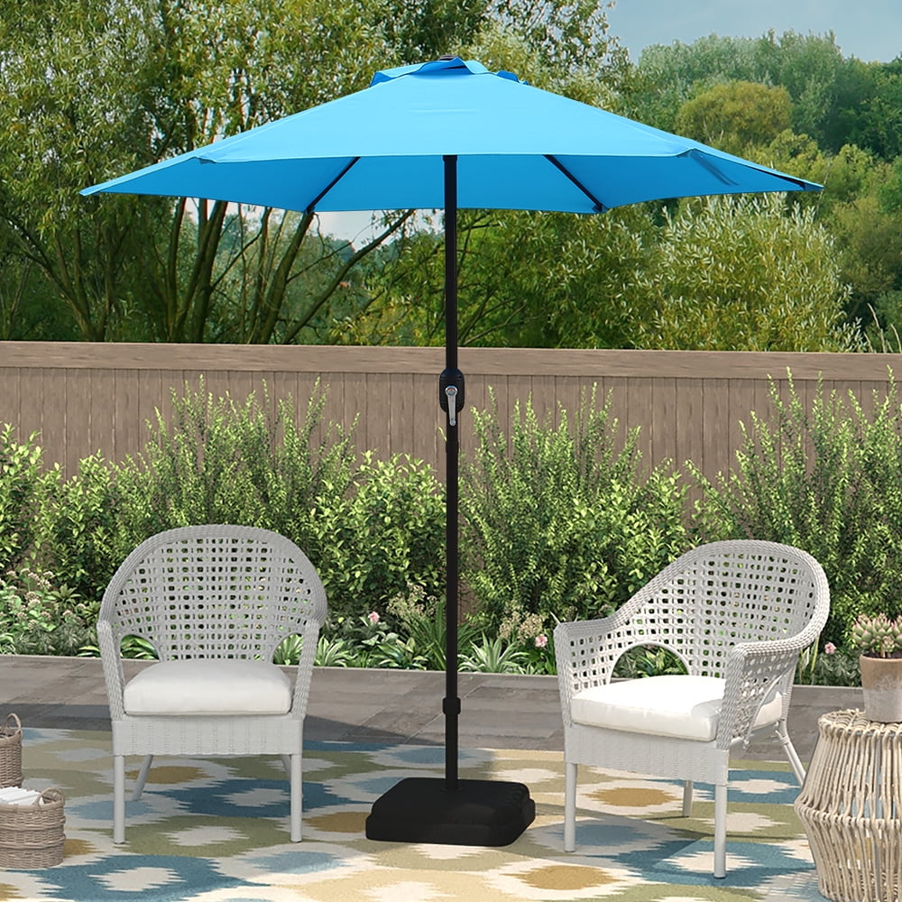 Kool 7.5ft Patio Umbrella with Crank Handle, Outdoor Market Umbrella with 6 Sturdy Umbrella Ribs Waterproof for Garden, Deck, Backyard, Pool, Aqua