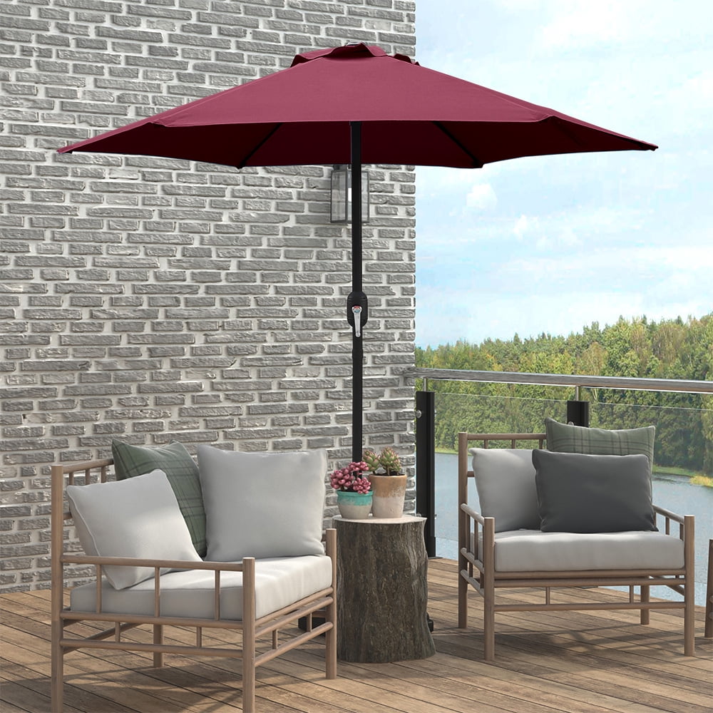 Kool 7.5ft Patio Umbrella with Crank Handle, Outdoor Market Umbrella with 6 Sturdy Umbrella Ribs Waterproof for Garden, Deck, Backyard, Pool, Burgundy