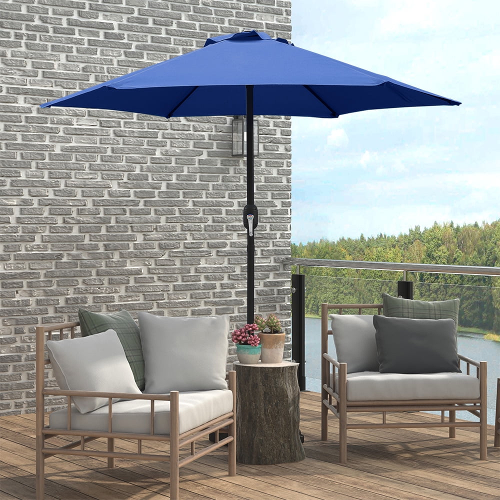 Kool 7.5ft Patio Umbrella with Crank Handle, Outdoor Market Umbrella with 6 Sturdy Umbrella Ribs Waterproof for Garden, Deck, Backyard, Pool, Navy Blue