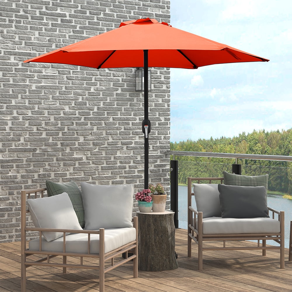 7.5 ft orange patio umbrella Abble 7.5 ft Patio Umbrella with Crank Handle, Orange Waterproof Outdoor Market Umbrella with 6 Sturdy Steel Ribs for Garden, Deck, Backyard, Pool