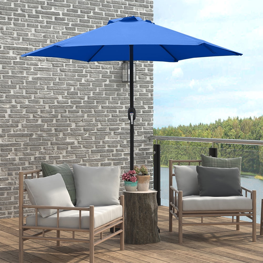 Kool 7.5ft Patio Umbrella with Crank Handle, Outdoor Market Umbrella with 6 Sturdy Umbrella Ribs Waterproof for Garden, Deck, Backyard, Pool,  Royal Blue