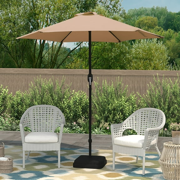 Abble 7.5ft Patio Umbrella with Crank Handle, Outdoor Market Umbrella with 6 Sturdy Umbrella Ribs Waterproof for Garden, Deck, Backyard, Pool, Tan