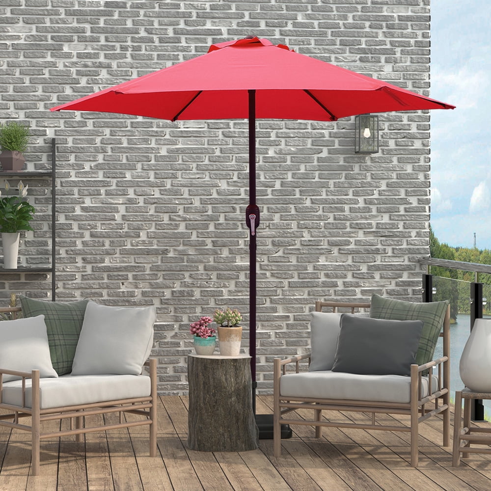 Abble 7.5ft Patio Umbrella with Crank Outdoor Market Umbrella with 6 Ribs for Garden Deck Backyard Pool, Red