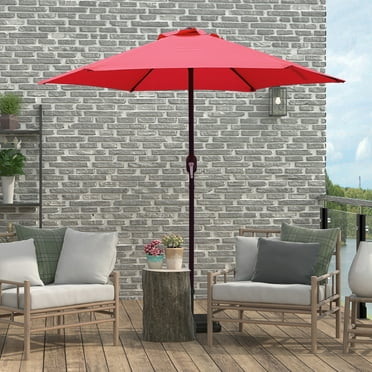 Abble 7.5ft Patio Umbrella with Crank Outdoor Market Umbrella with 6 Ribs for Garden Deck Backyard Pool, Red