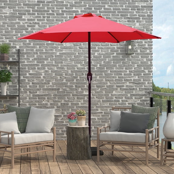 Abble 7.5ft Patio Umbrella with Crank Outdoor Market Umbrella with 6 Ribs for Garden Deck Backyard Pool, Red