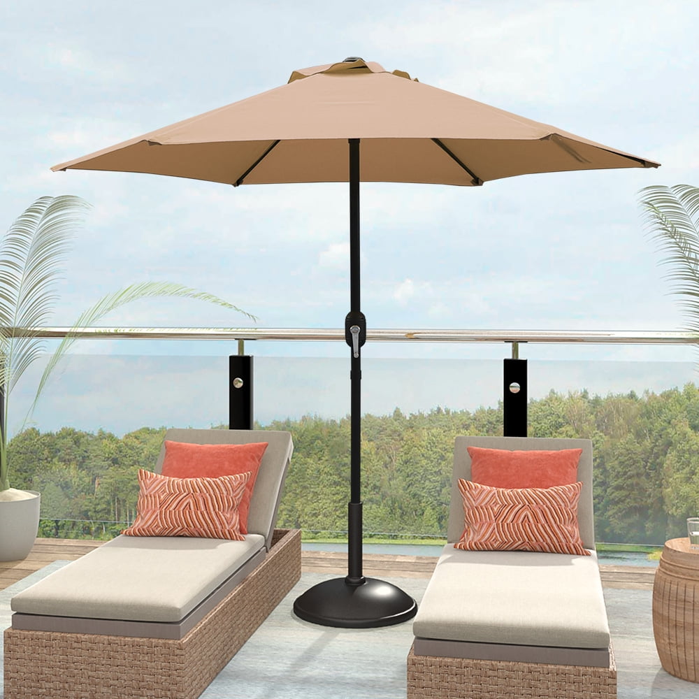 Abble 7.5ft Patio Umbrella with Crank Outdoor Market Umbrella with 6 Ribs for Garden Deck Backyard Pool, Tan