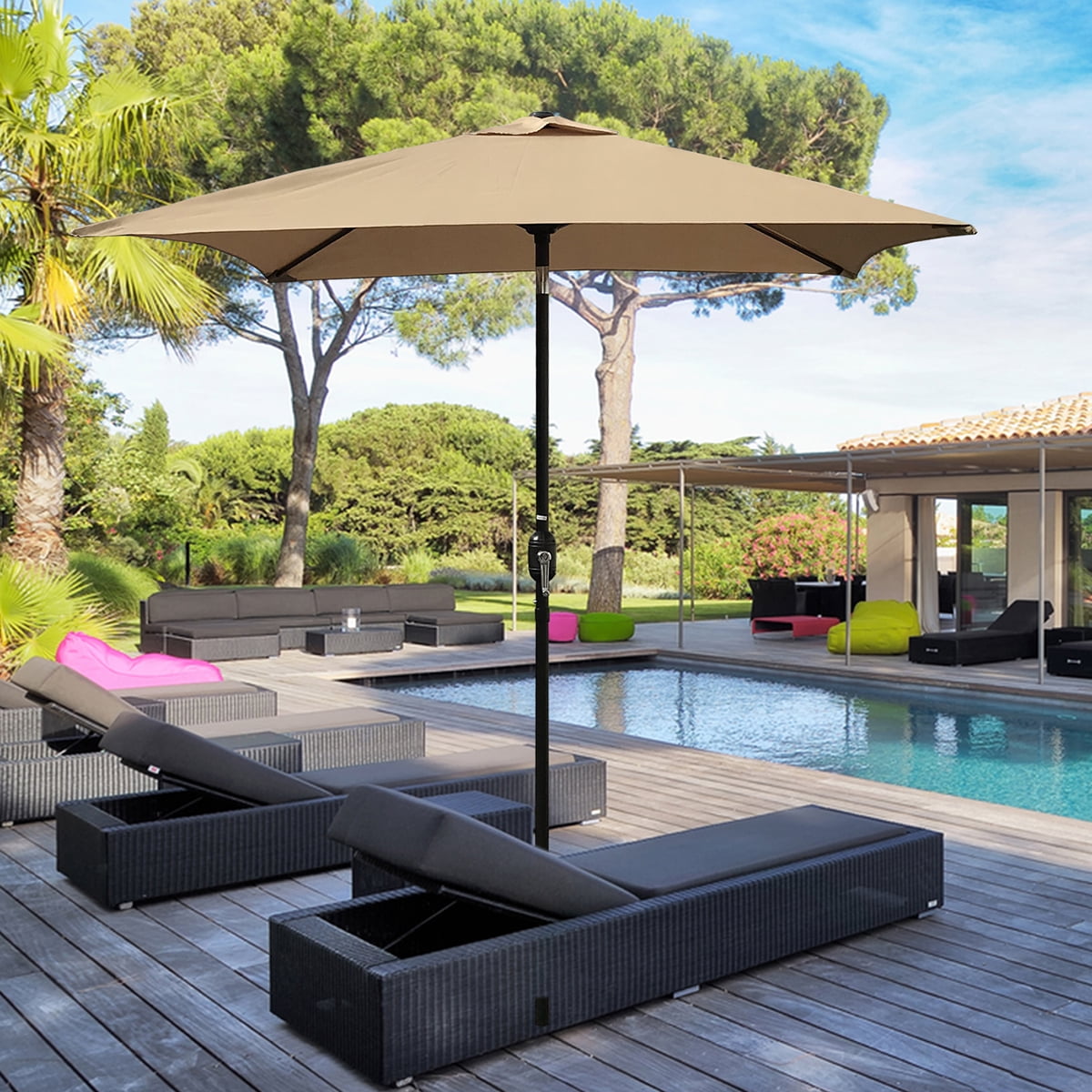 Abble 82 Inches Beige Rectangular Patio Umbrella, Air-Vented Top