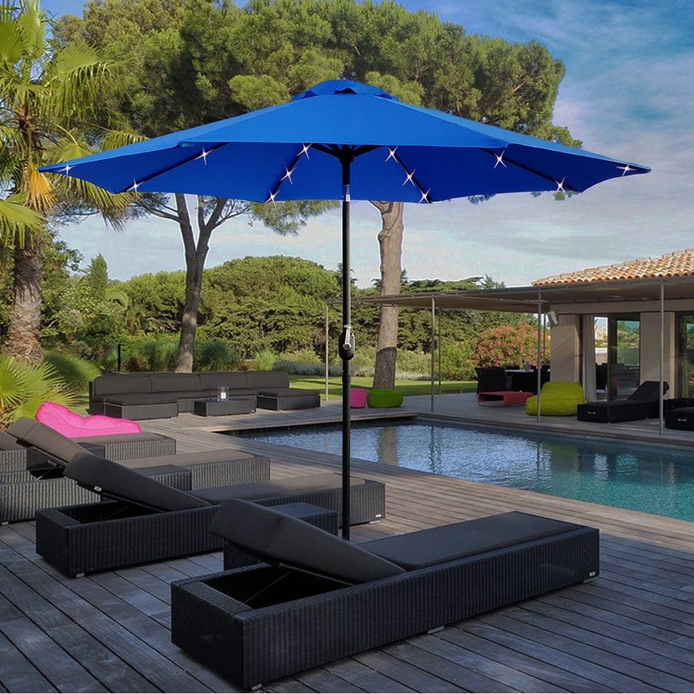 Abble 84" Blue Octagon Market Patio Umbrellas, Adjustable Tilt