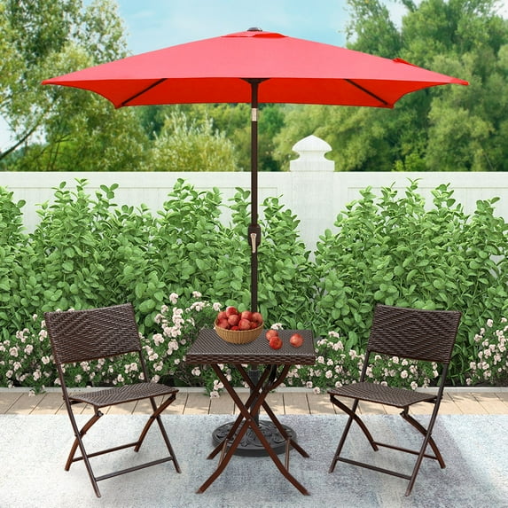 Abble 6.5 Ft Square Outdoor Patio Market Umbrella with Push Button Tilt and Crank Handle, Red