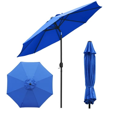 Abble 9FT Outdoor Patio Umbrella with Push Button Tilt and Crank Handle, Market Umbrella with 8 Sturdy Umbrella Ribs, Waterproof for Garden, Deck, Backyard, Pool, Blue