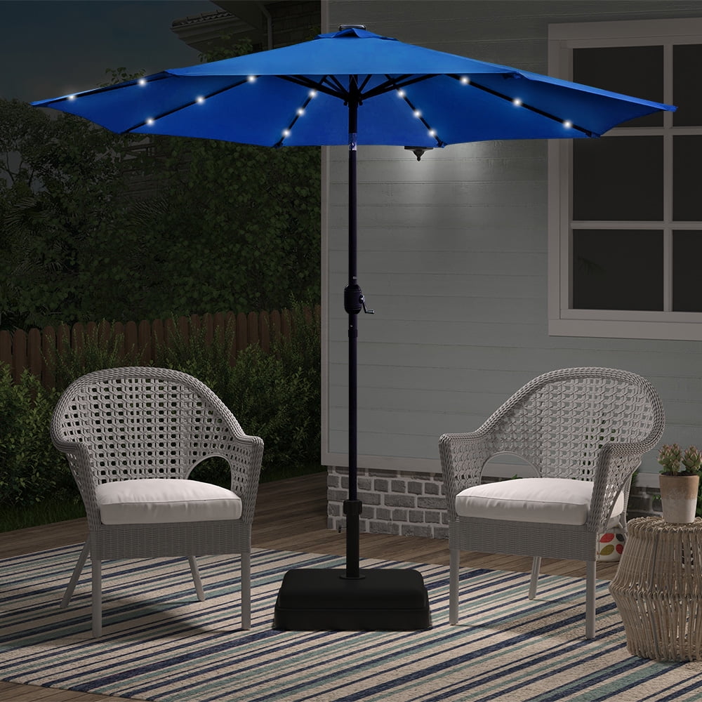 Abble 9 Feet Crank & Tilt Lighted Patio Umbrella-Blue
