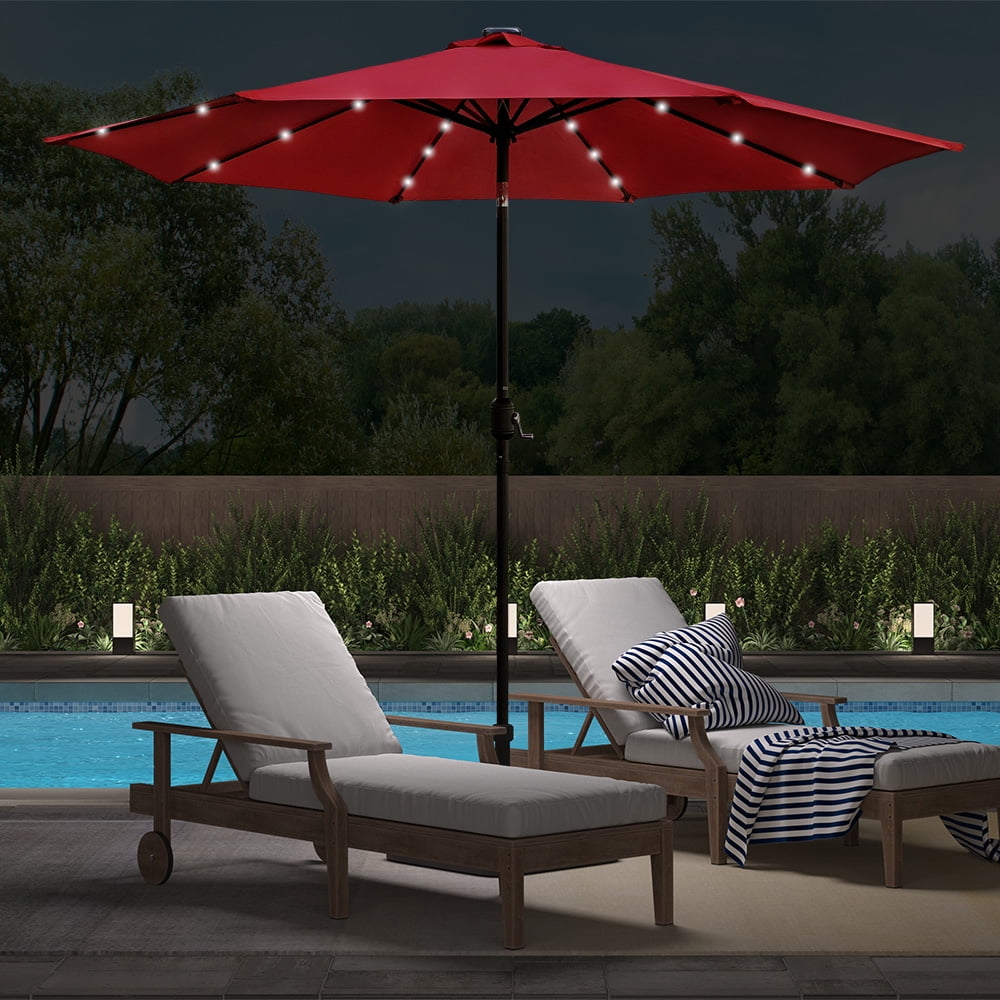 Abble 9 Feet Crank & Tilt Lighted Patio Umbrella-Red