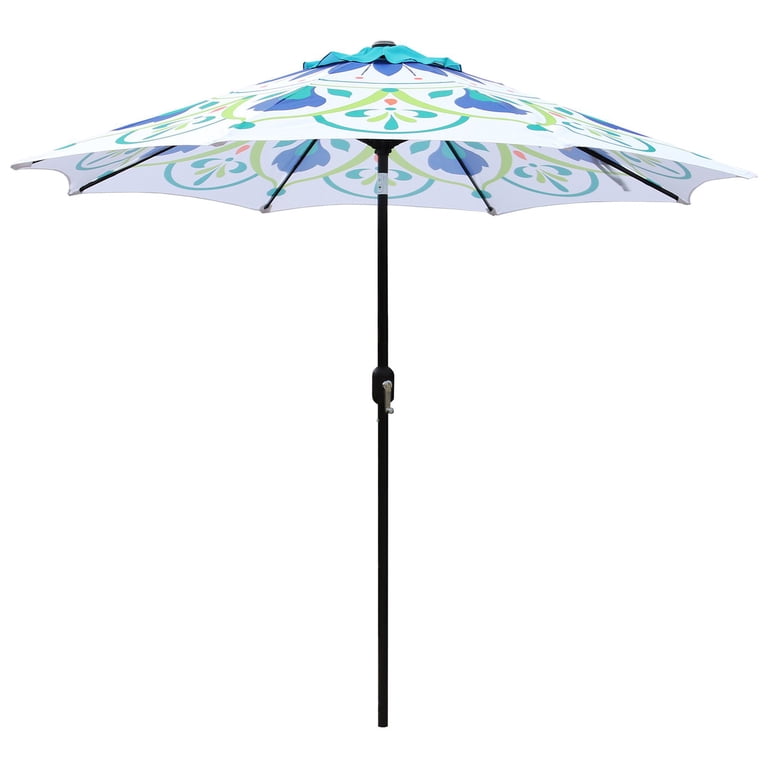 9 ft steel crank and tilt patio umbrella Terrace Arc Scalloped Fringe Market Half with Crank, Button UV Protection Coral Pink/Brown Pole it folds neatly and secures easily for compact storage.Perfect for patios Abble 9 Feet Stripe Crank