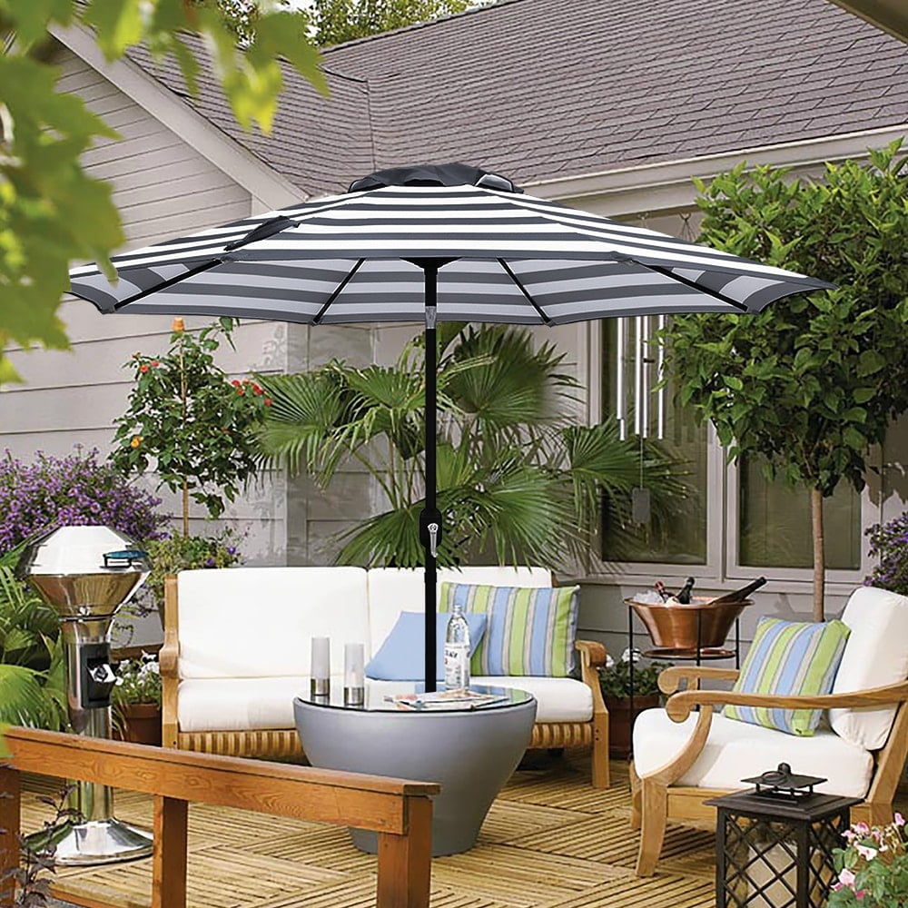 Abble 9FTBlue and White Stripe Outdoor Patio Umbrella with Abble 9FTBlue and White Stripe Outdoor Patio Umbrella with