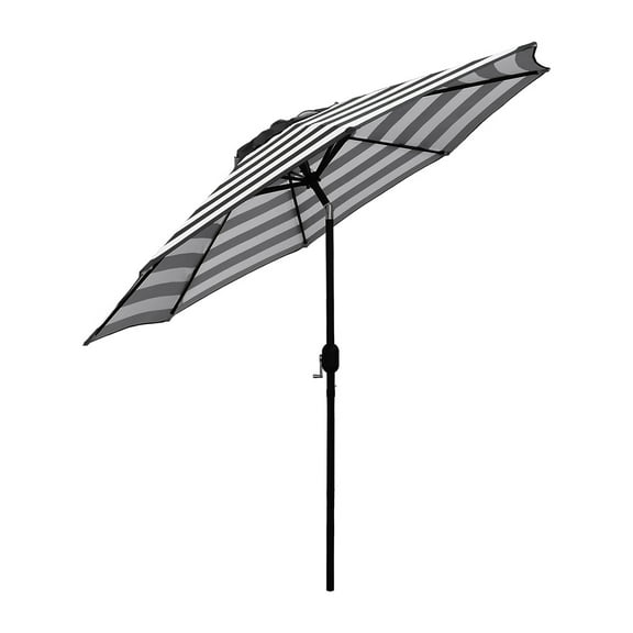 Abble 9FT Black and White Stripe Outdoor Patio Umbrella with Push Button Tilt and Crank Handle, Market Umbrella with 8 Sturdy Umbrella Ribs, Waterproof for Garden Deck Backyard Pool
