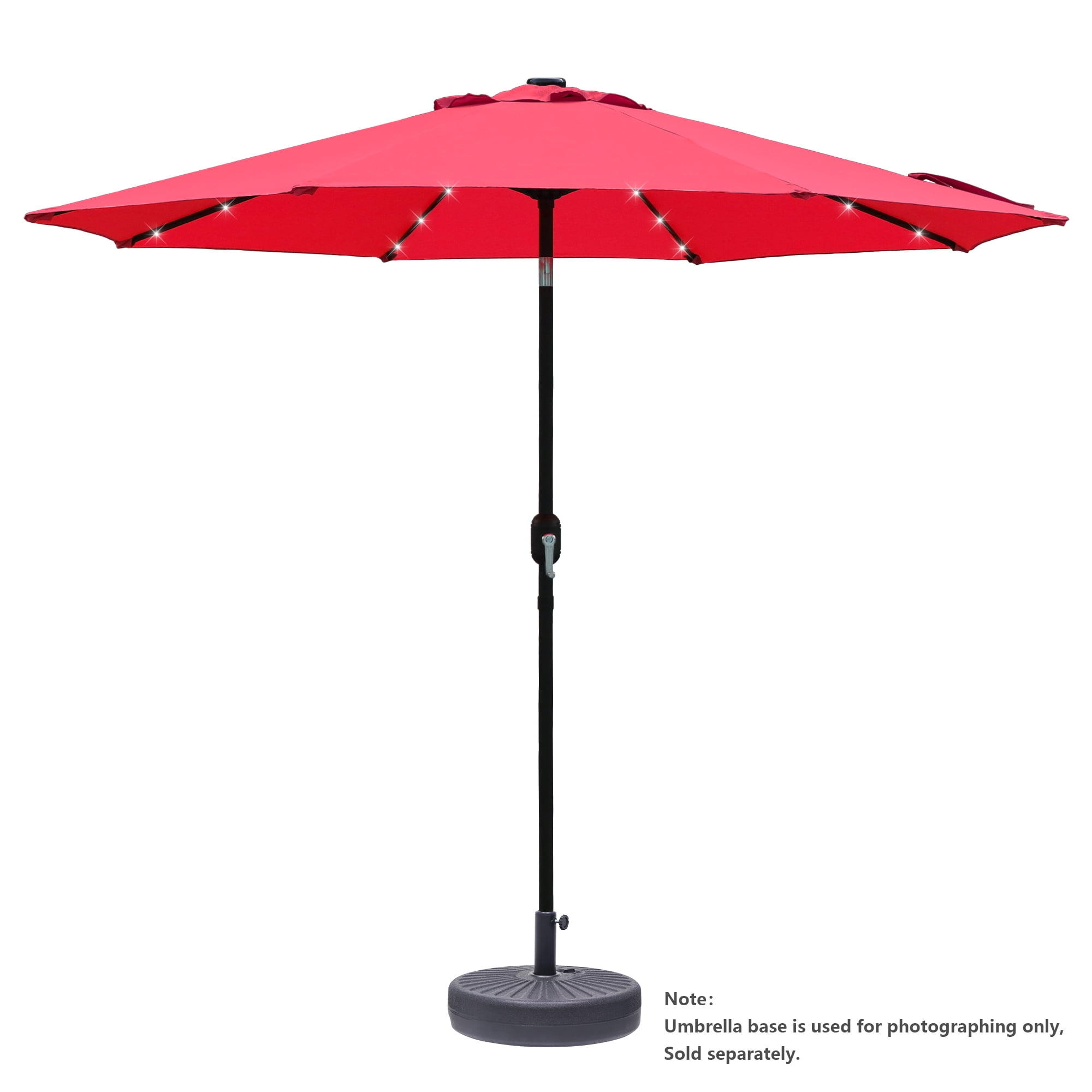 Abble 9ft Solar LED Lighted Patio Umbrella, Table Market Umbrella, Outdoor Umbrella for Garden, Deck, Backyard, Pool and Beach, Red