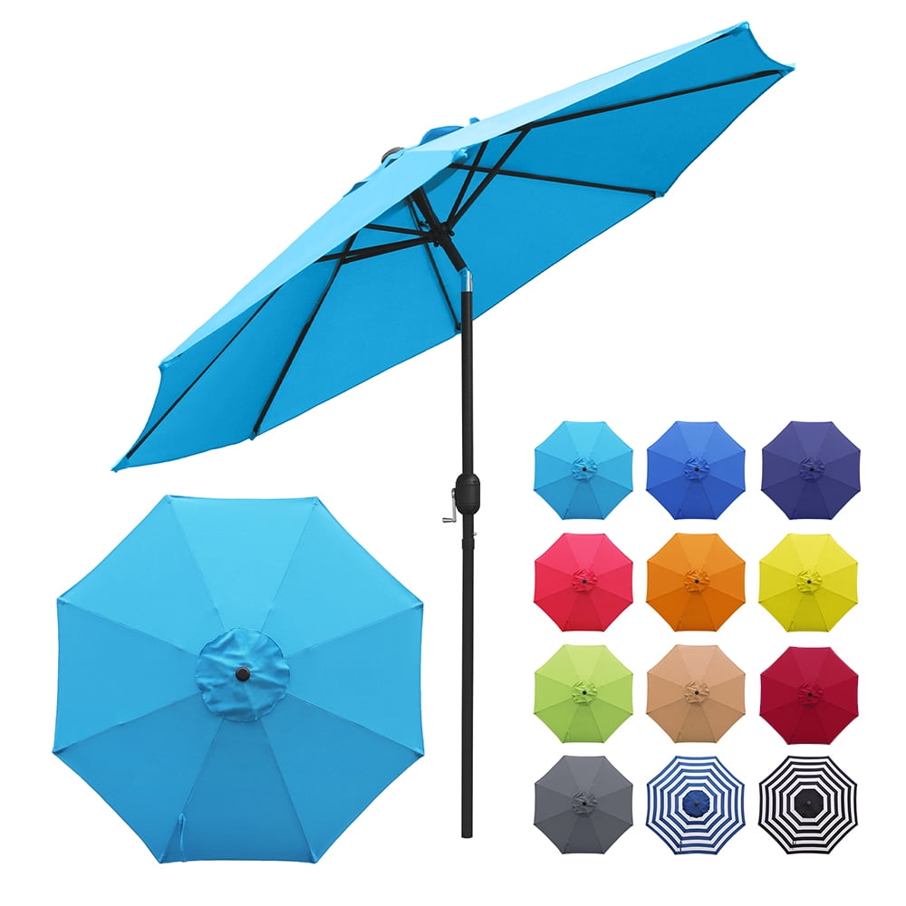 Abble 9FT Outdoor Patio Umbrella with Push Button Tilt and Crank Handle, Market Umbrella with 8 Sturdy Umbrella Ribs, Waterproof for Garden, Deck, Backyard, Pool, Aqua