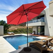 Abble 9FT Outdoor Patio Umbrella with Push Button Tilt and Crank Handle, Market Umbrella with 8 Sturdy Umbrella Ribs, Waterproof for Garden, Deck, Backyard, Pool, Red