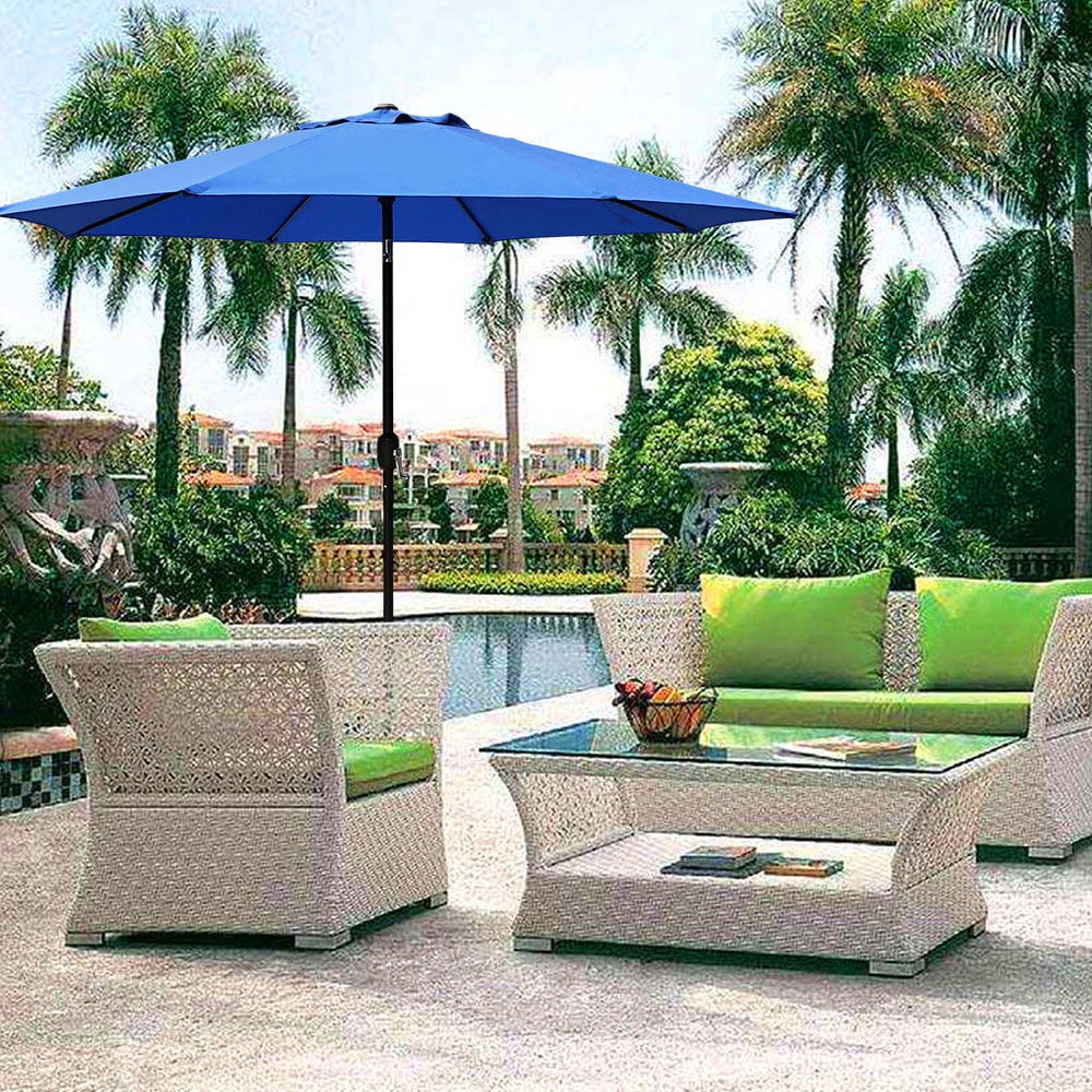 Abble 9FT Outdoor Patio Umbrella with Push Button Tilt and Crank Handle, Market Umbrella with 8 Sturdy Umbrella Ribs, Waterproof for Garden, Deck, Backyard, Pool,Royal Blue
