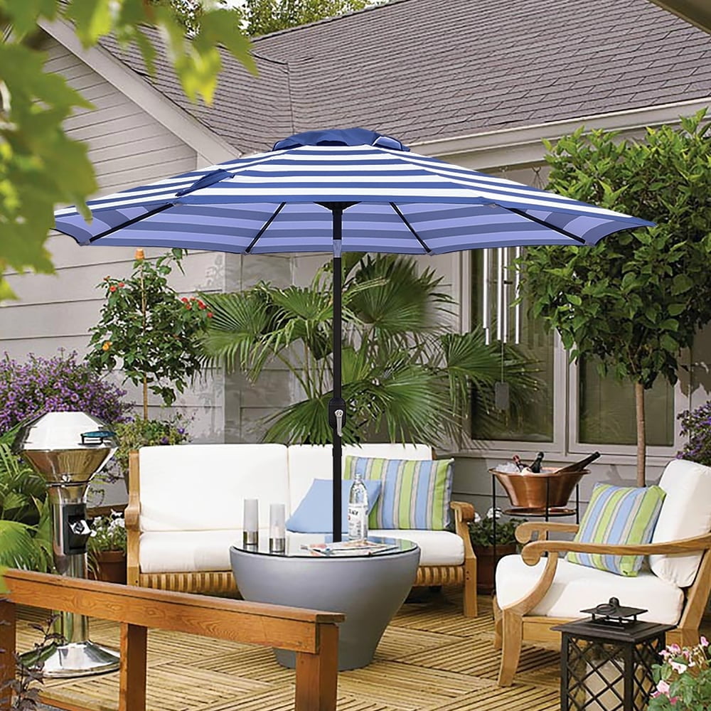 Abble 9FTBlue and White Stripe Outdoor Patio Umbrella with Abble 9FTBlue and White Stripe Outdoor Patio Umbrella with