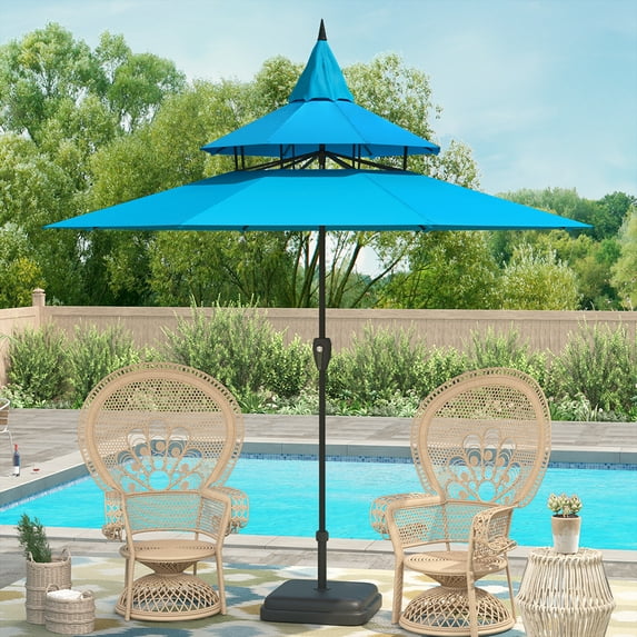 Ultrashades 9ft Patio Umbrella with Crank 3-Tier Pagoda Outdoor Market Umbrella with 8 Ribs, Aqua