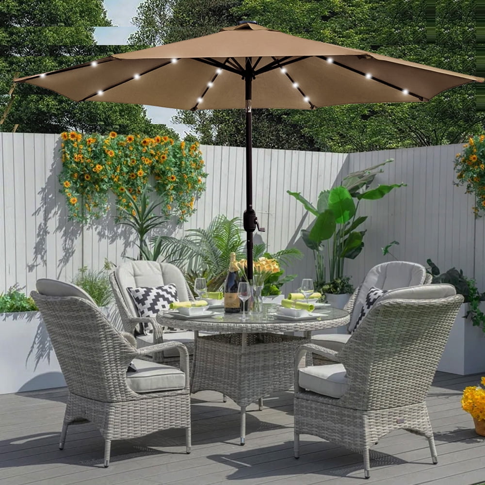 Abble 9ft Solar LED Lighted Patio Umbrella, Table Market Umbrella, Outdoor Umbrella for Garden, Deck, Backyard, Pool and Beach