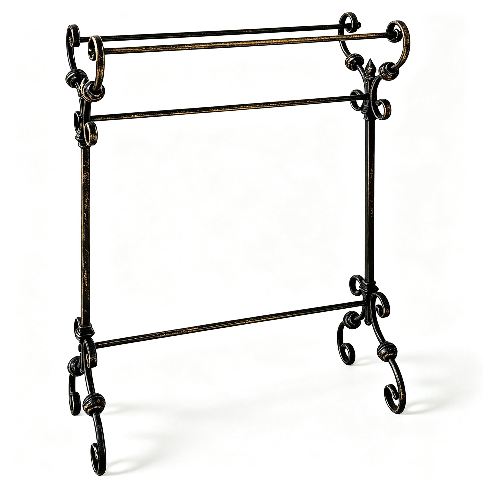 KOOL Antique Scroll Wrought Iron Freestanding Towel Rack, Free Standing Bathroom Towel Bar Stand, Rustproof Decorative Towel Drying Holder for Bathroom, Bedroom & Laundry Room