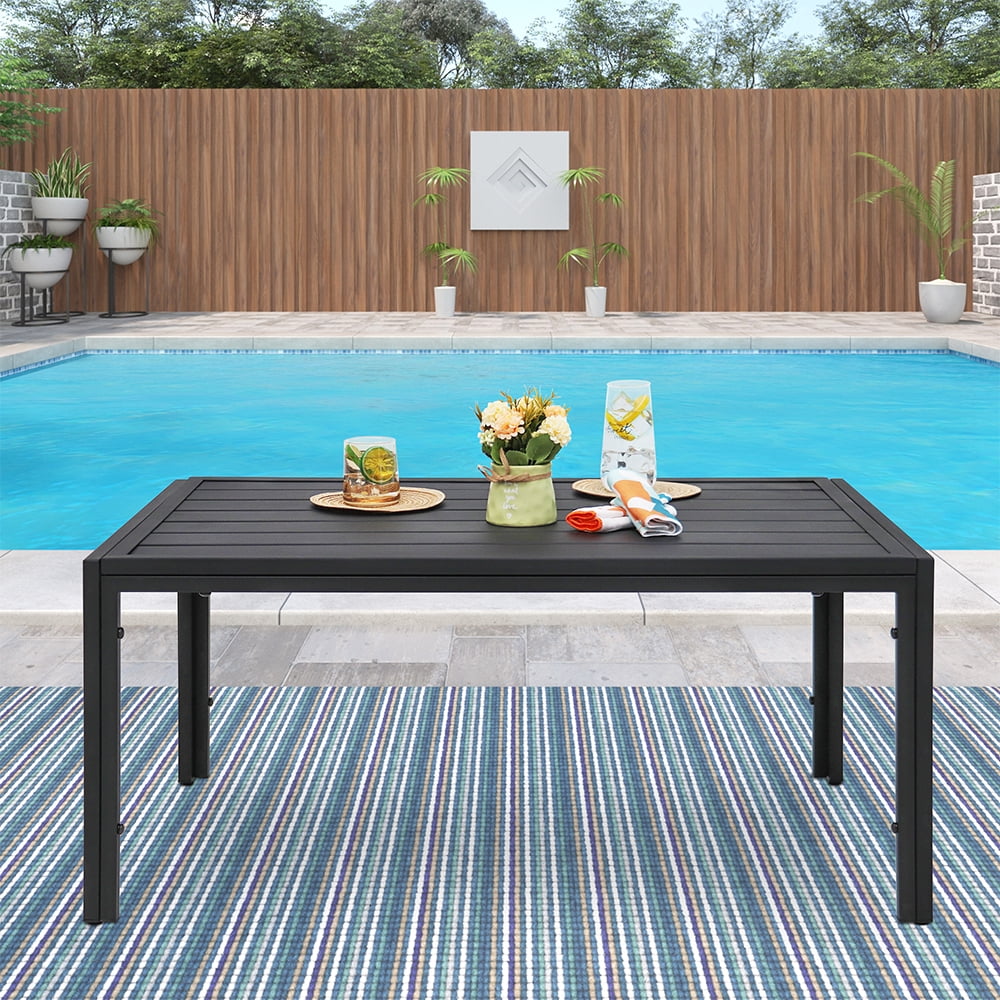 Abble Black Rectangular Steel Slat Coffee Table