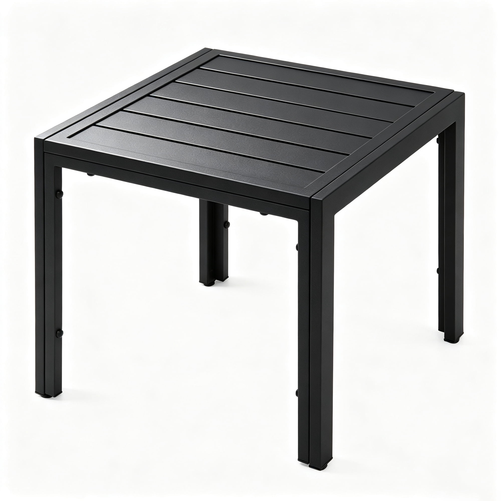 Abble 20 Inch Square Outdoor Side Table, Black Metal Patio End Table with Slatted Tabletop, Weather Resistant Steel Frame Outdoor Side Table for Garden, Porch, Deck, Backyard