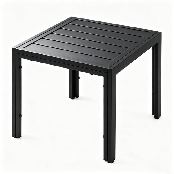 Abble 20 Inch Square Outdoor Side Table, Black Metal Patio End Table with Slatted Tabletop, Weather Resistant Steel Frame Outdoor Side Table for Garden, Porch, Deck, Backyard