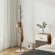 Abble Coat Rack 6 Hooks 64.5 in Freestanding Metal Coat Rack Coat and Hat Hanger Organizer Rack Garment Stand with White Stone Base for Home, Office, Entryway, Hallway, Black