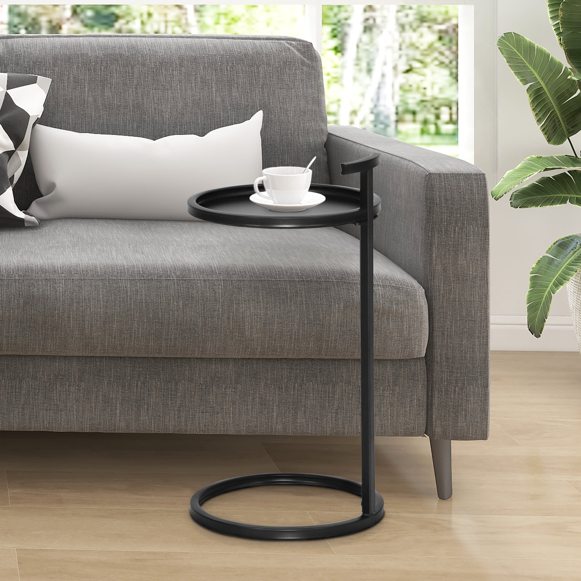 Abble Simple Small Round Metal C Table End Table Dia. 12 in. x H 23.4 in. Black Industrial Home Decor Style