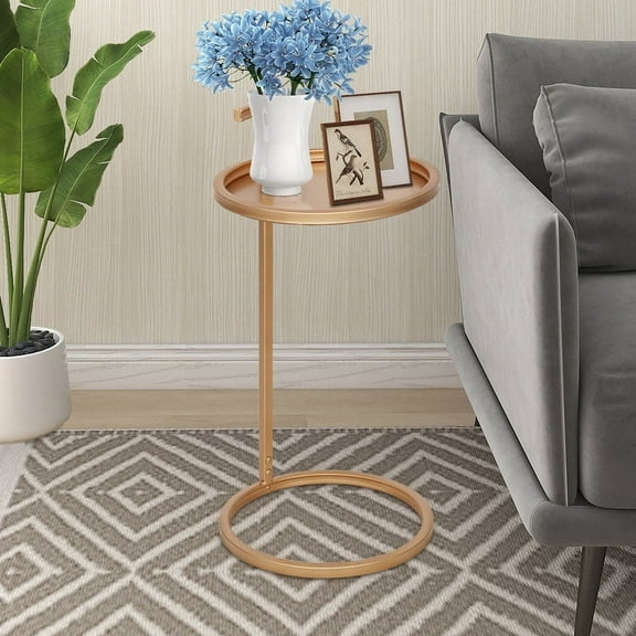 Abble Dia 14 in. x H 26.4 in. Gold Round Metal End Table & C-Table