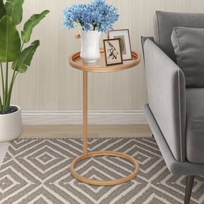 Abble Dia 14 in. x H 26.4 in. Gold Round Metal End Table & C-Table