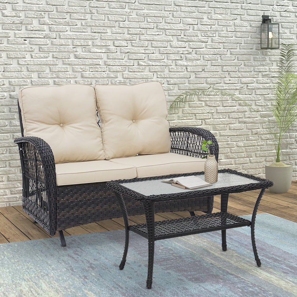 Abble Glider Conversation 2 Piece Wicker Seating Group Set with Cushions