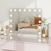 Abble 23x18 Large Hollywood Vanity Mirror with 15 Bulbs LED Mirror Lighted Makeup Mirror Wall Mounted & Tabletop White Metal Frame Rectangular mirror, White