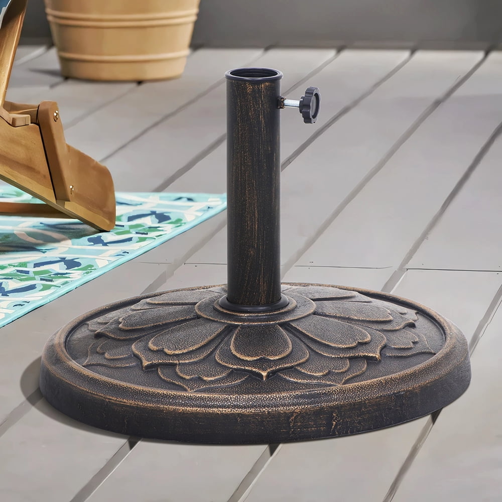 Abble 27 lbs. Lotus Design Umbrella Base Outdoor Market Umbrella Stand in Antique Bronze