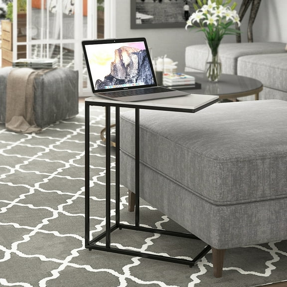 Abble Marble Top C Table Metal End Table Accent Side Table with Black Metal Base