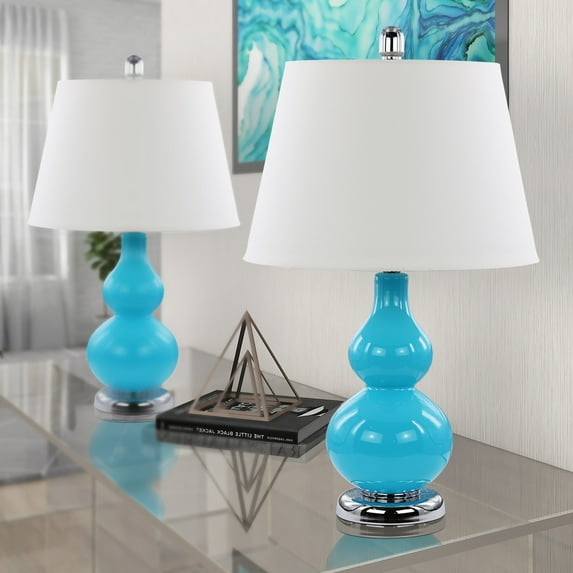Abble Modern 2pcs Table Lamps Set with Beige Lamp Shade for Living Room and Bedroom -Blue