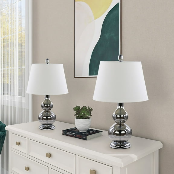 Abble Modern 2pcs Table Lamps Set with Beige Lamp Shade for Living Room and Bedroom -Smoky Gray