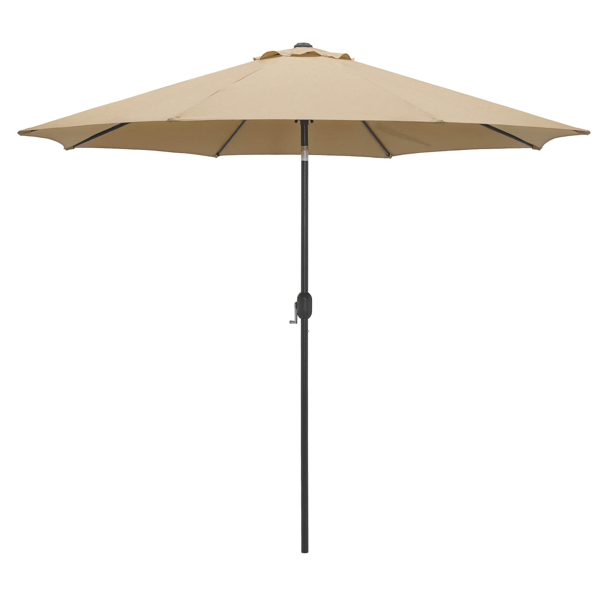 Kool 10FT Outdoor Patio Umbrella with Push Button Tilt and Crank Handle, Market Umbrella with 8 Sturdy Umbrella Ribs, Tan
