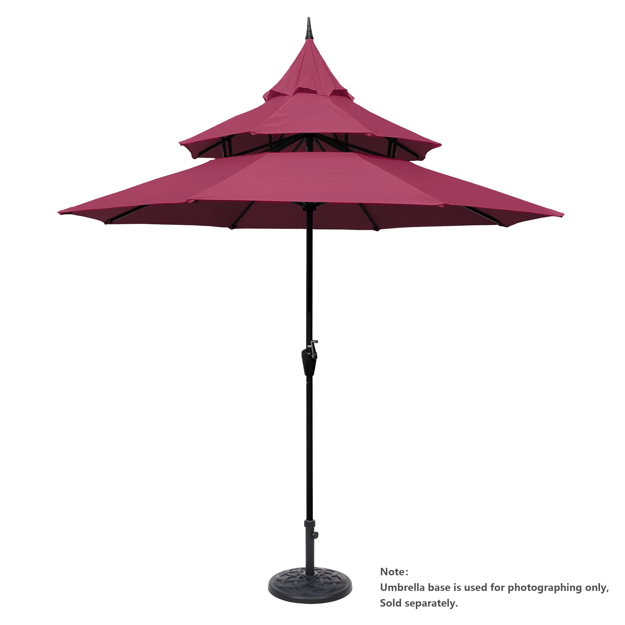 Abble 9ft Patio Umbrella with Crank 3-Tier Pagoda Outdoor Market Umbrella with 8 Ribs for Garden Deck Backyard Pool, Burgundy