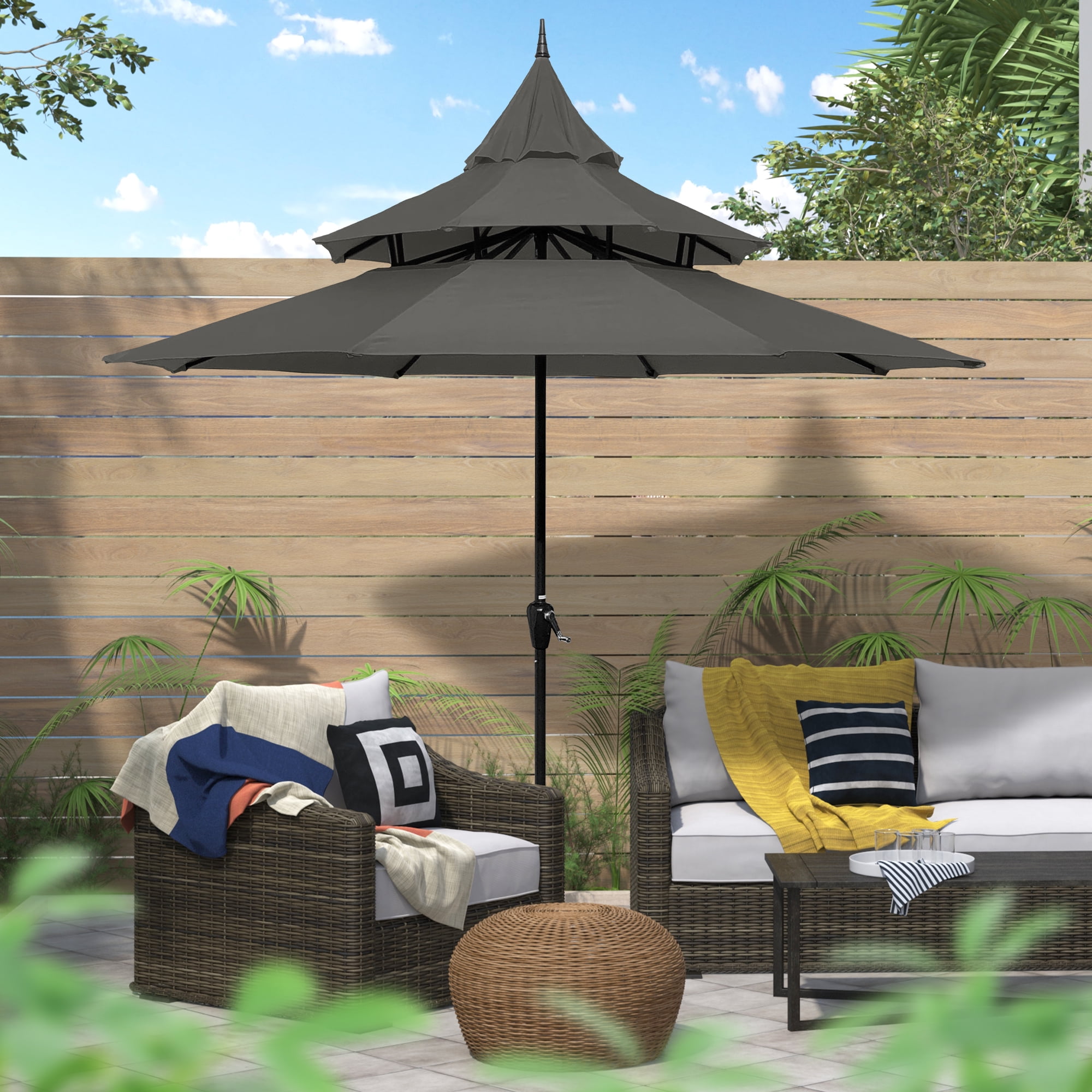 Abble Outdoor 9ft Pagoda Patio Umbrella with Crank - Dark Gray