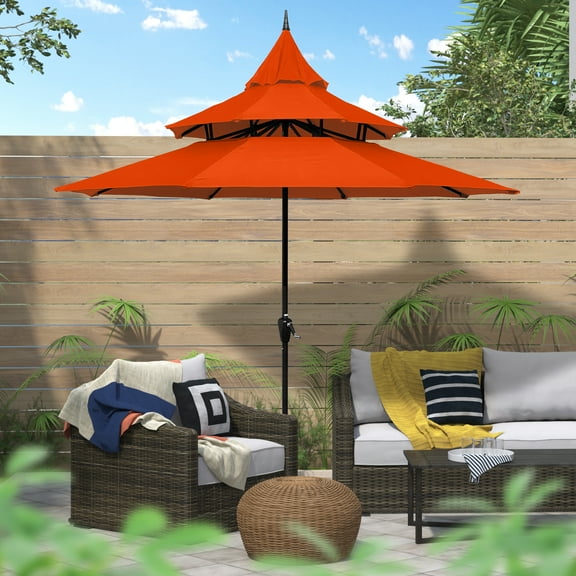 Abble Outdoor 9ft Pagoda Patio Umbrella with Crank - Orange