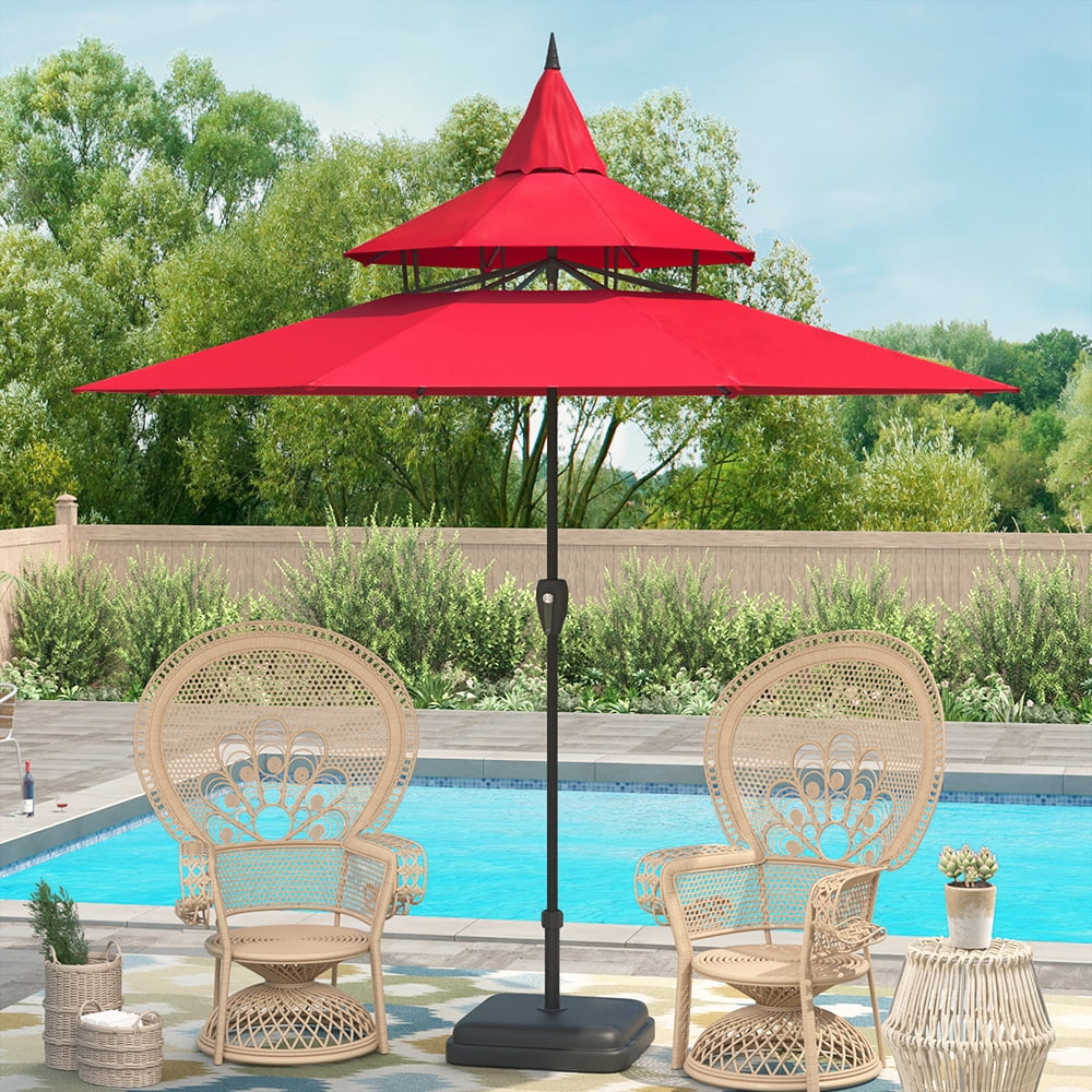 Abble Outdoor 9ft Pagoda Patio Umbrella with Crank Red