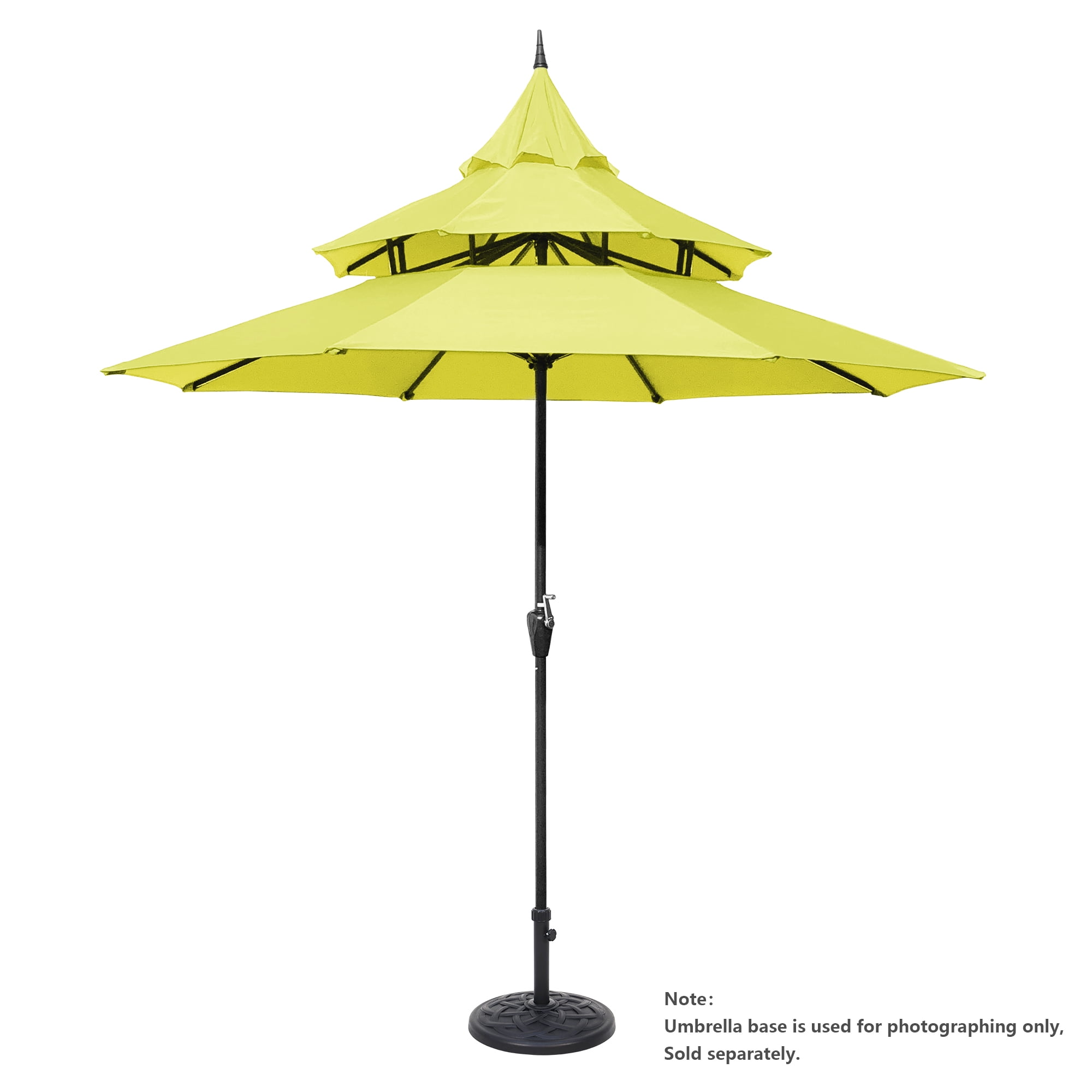 Abble 9ft Patio Umbrella with Crank 3-Tier Pagoda Outdoor Market Umbrella with 8 Ribs for Garden Deck Backyard Pool, Yellow